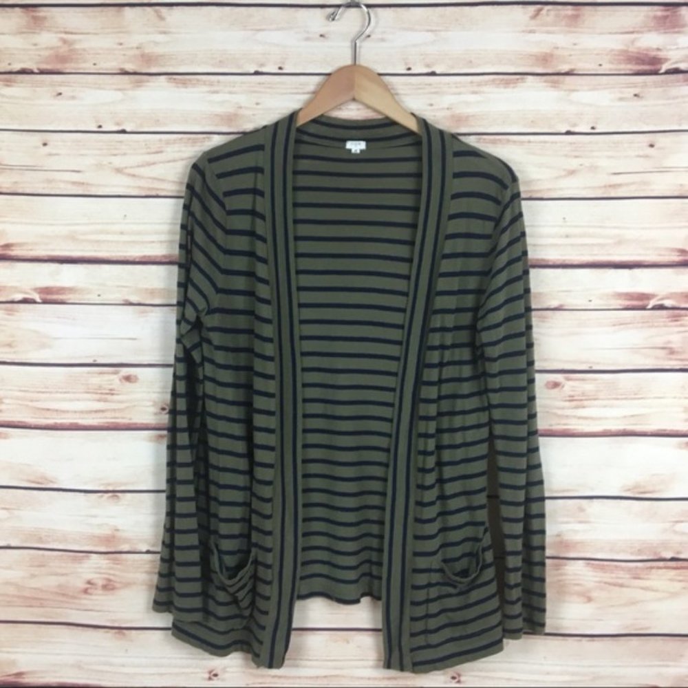 J. Crew Striped Always Cardigan Pockets Green & Navy Blue